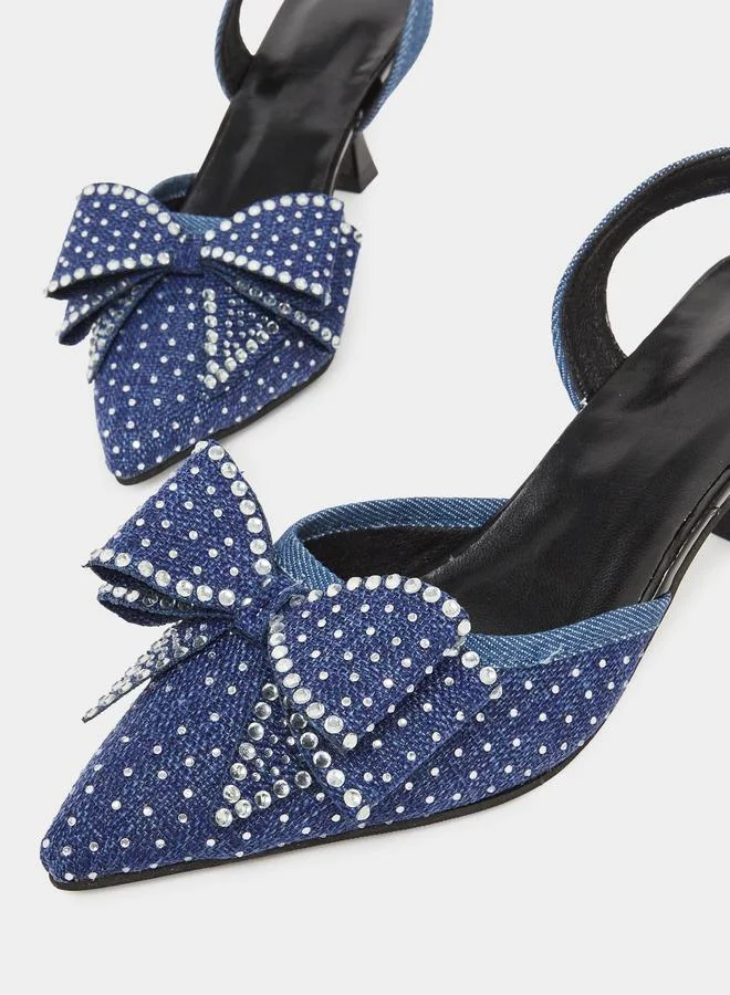 Take Two Women Blue Denim Slingback Kitten Heel Sandals